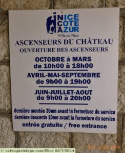 Horários de abertura e encerramento do elevador. A última subida é 30 minutos antes do encerramento do expediente. A última descida - 10 minutos antes do encerramento do  expediente.