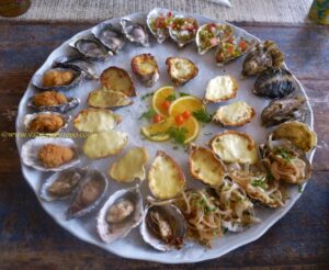 Sequencia de ostras: in natura, ao bafo, aceboladas, ao molho campanha, gratinadas, à milanesa e ao alho e óleo (magníficas).