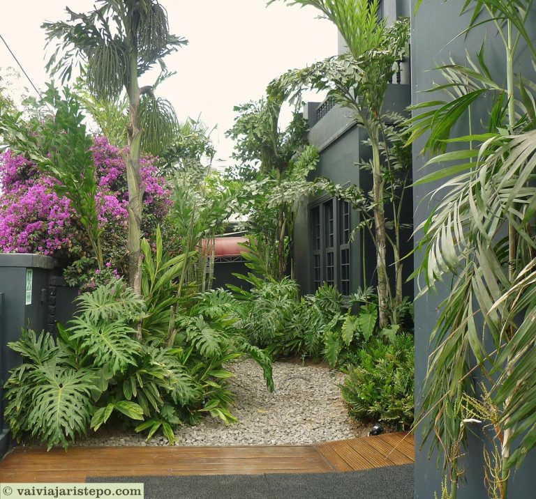 A seriedade das cores continua no interior do restaurante, porém amenizada por almofadas coloridas, ampla vista para o jardim, iluminação e adornos.